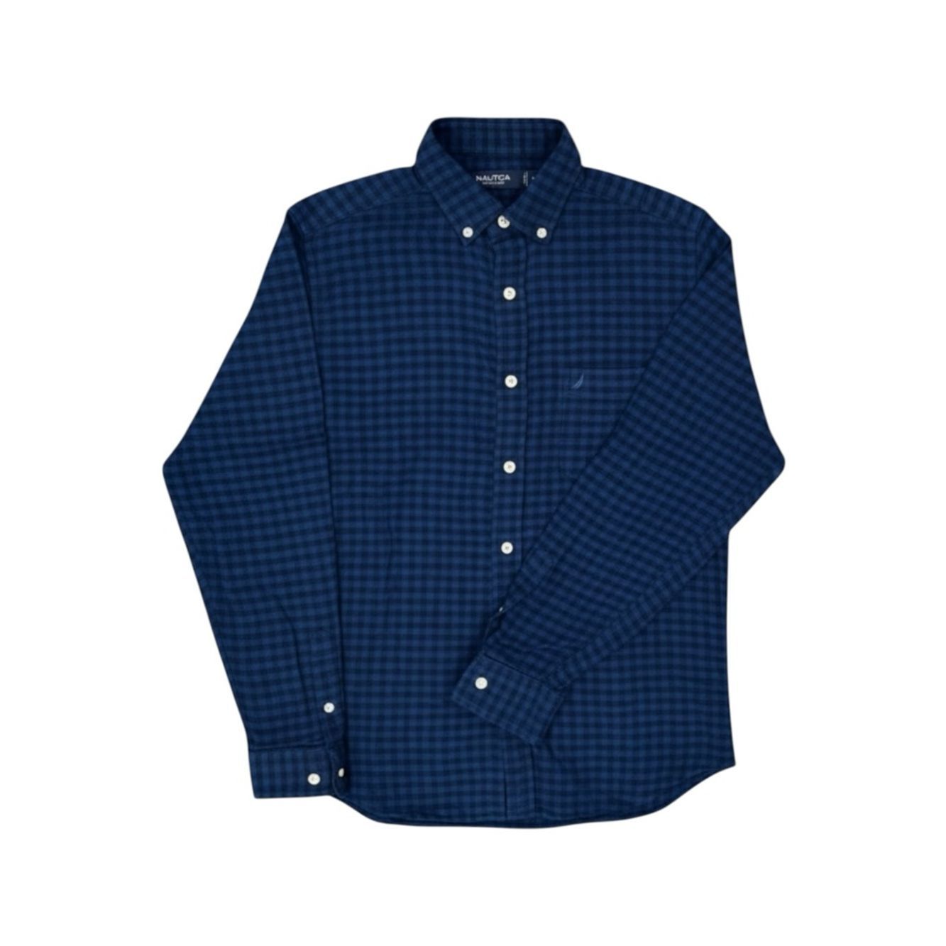 Nautica Men's Blue/Black Gingham Button-Down Flannel Shirt